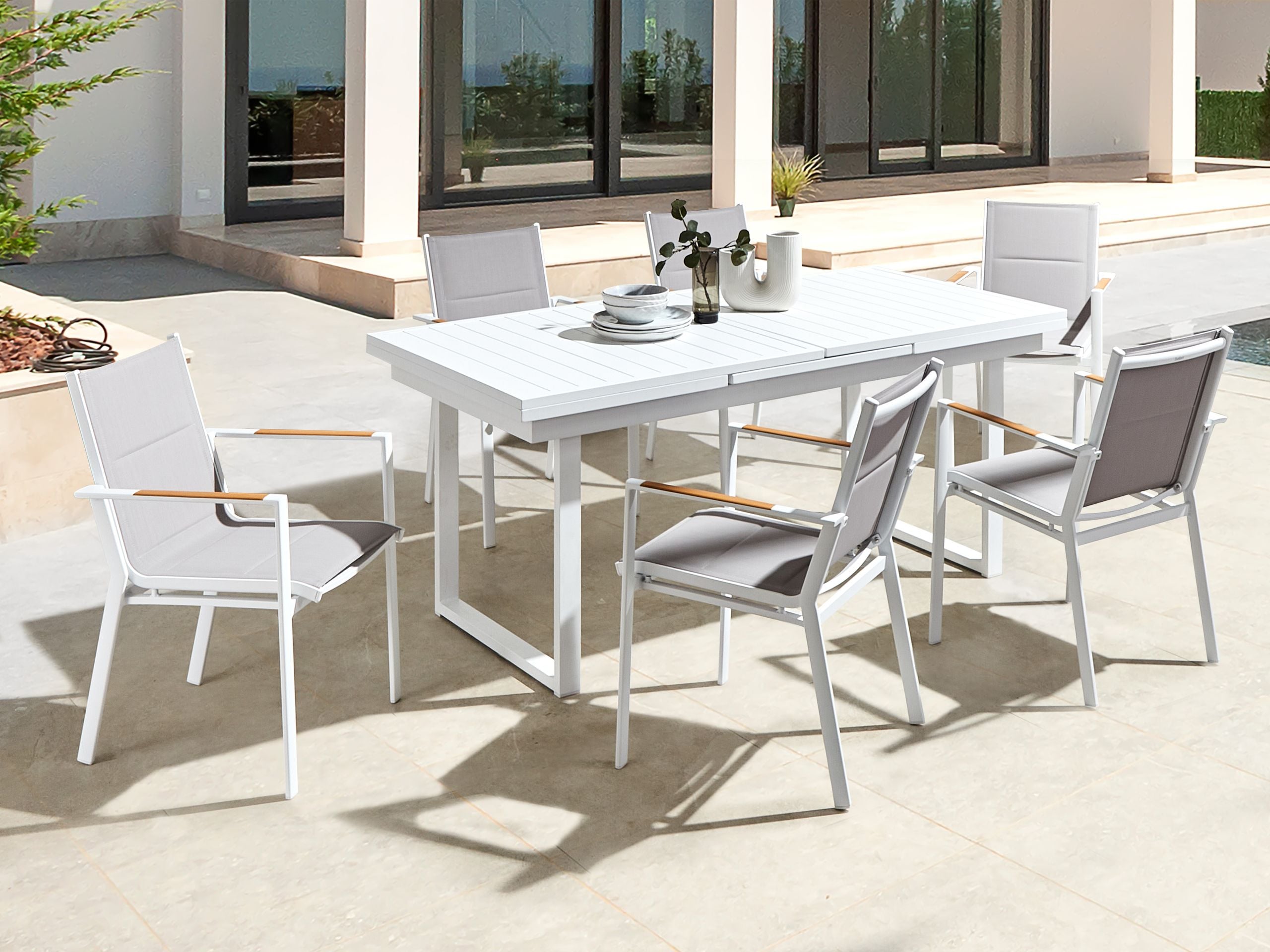 Conjunto de refeição de jardim 6 lugares valcanetto/busseto metal cinzento
