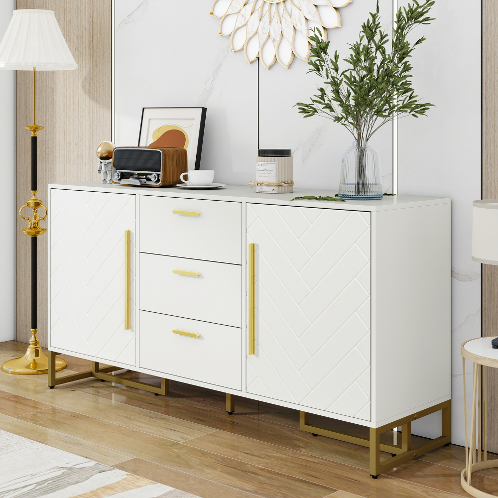 Aparador branco com 2 portas e 3 gavetas para sala e jantar