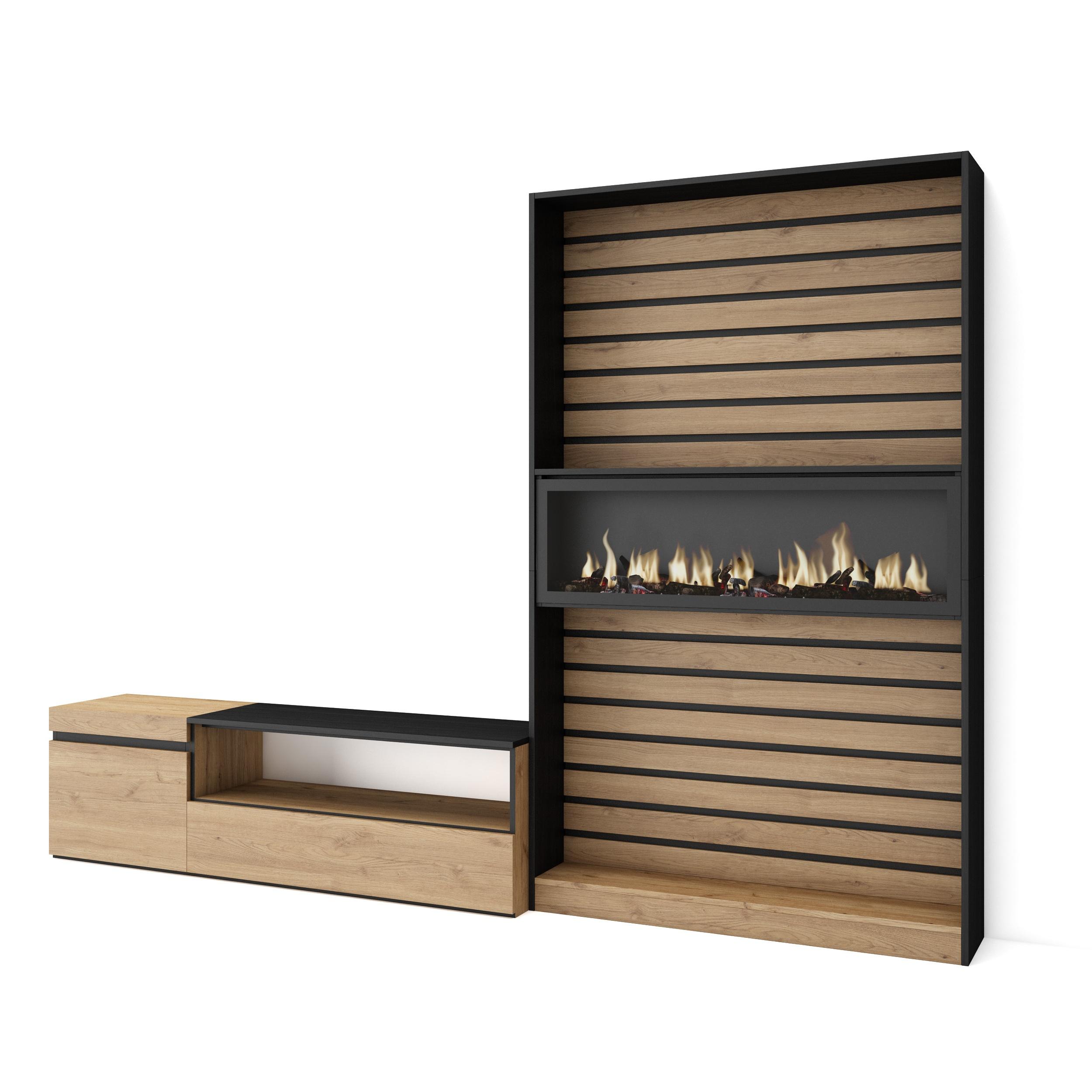 Móveis tv, 260x35x186cm, carvalho e preto, lareira eléctrica xxl rf2540