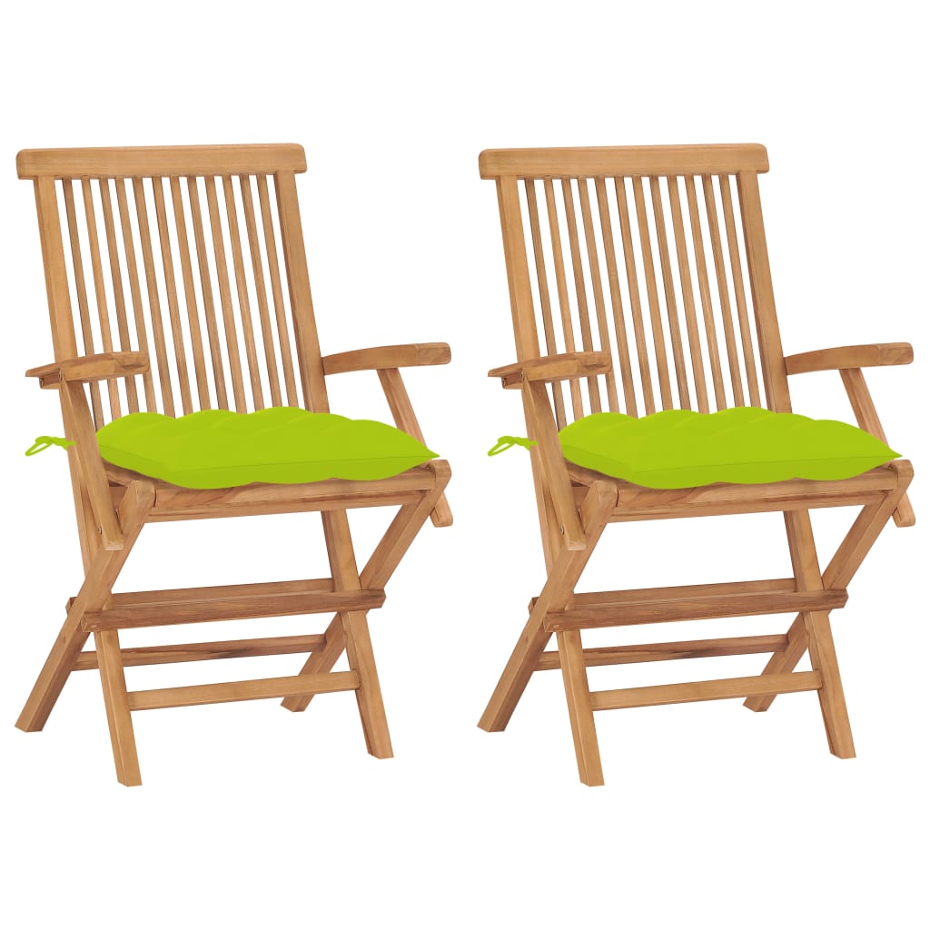 vidaXL sillas de jardín 2 uds madera teca con cojines verde brillante