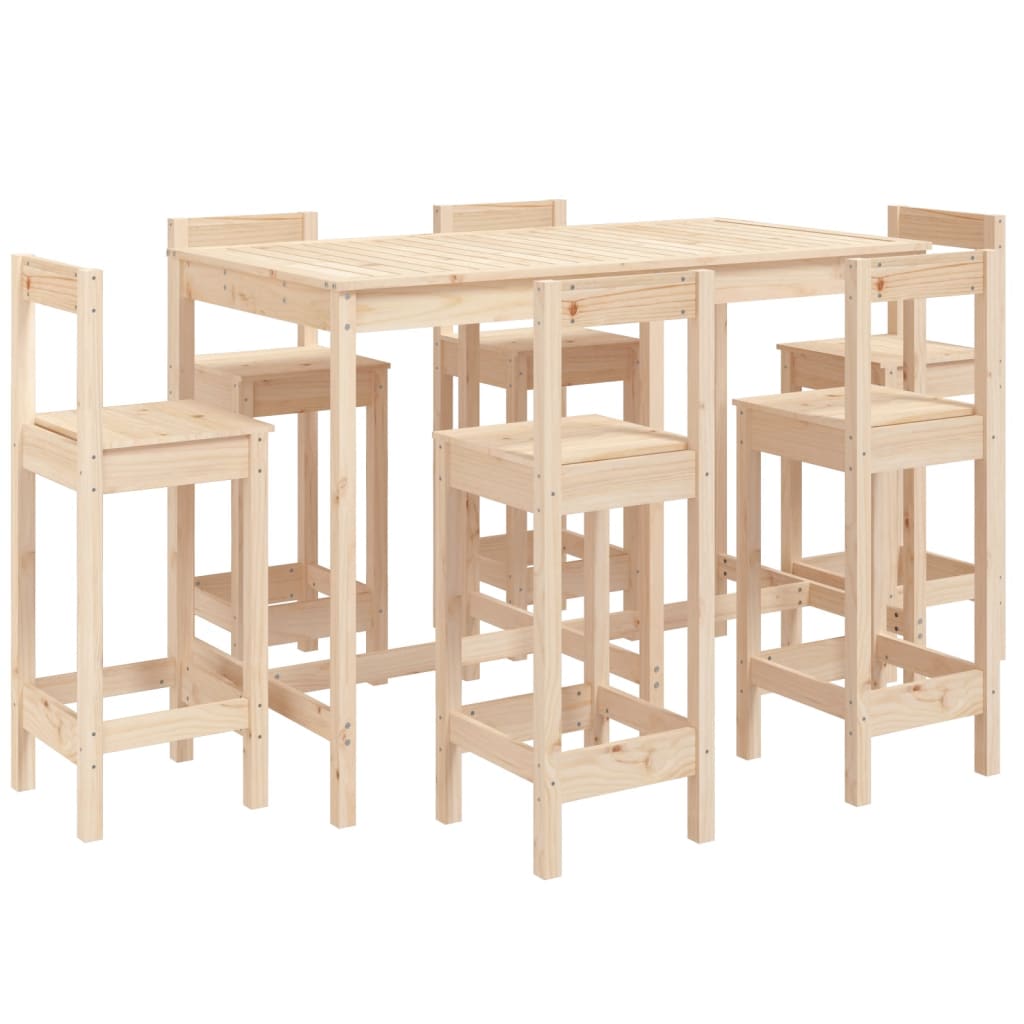vidaXL set de mesa y taburetes altos jardín 7 pzas madera maciza pino