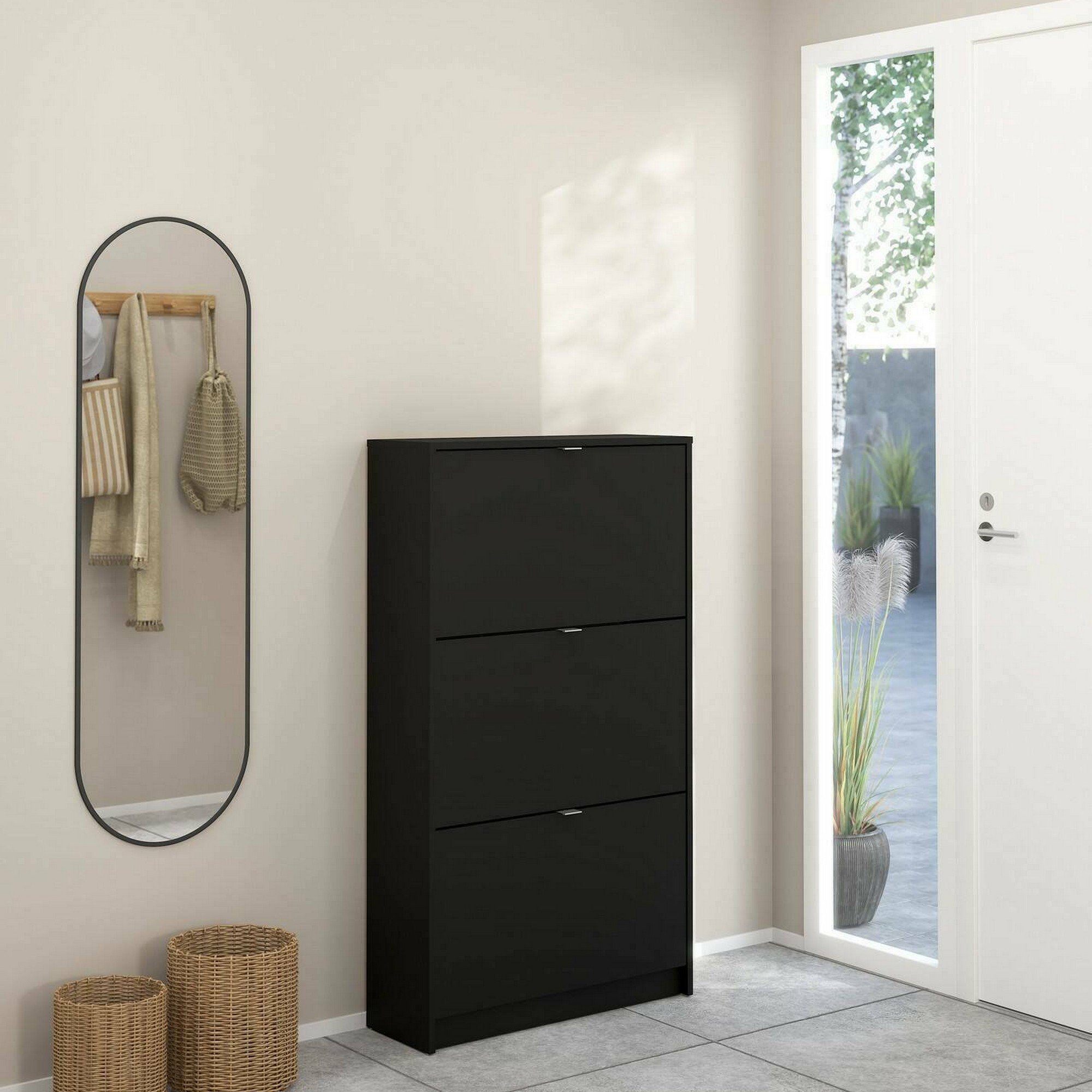 Sapateira irina, 6 compartimentos, madeira preta 70x24x124h cm