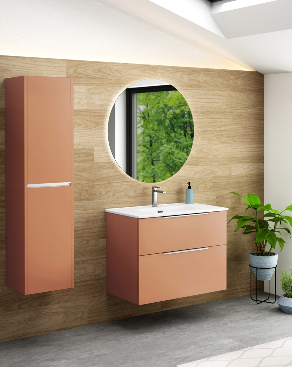 Mobiliário de banho com lavatório em cerâmica | 70 cm sunset matte