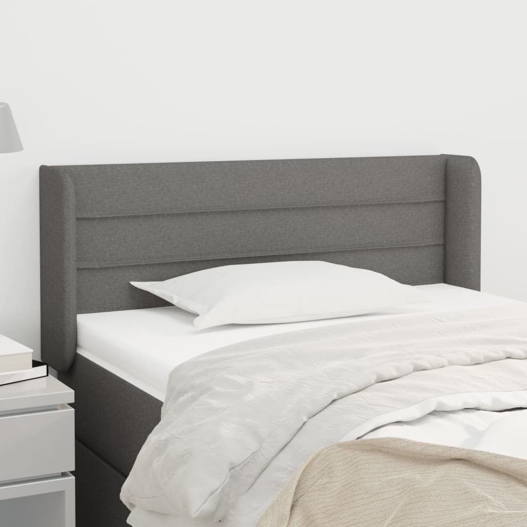 Cabeceira de cama c/ abas tecido 103x16x78/88cm cinzento-escuro ptob5575