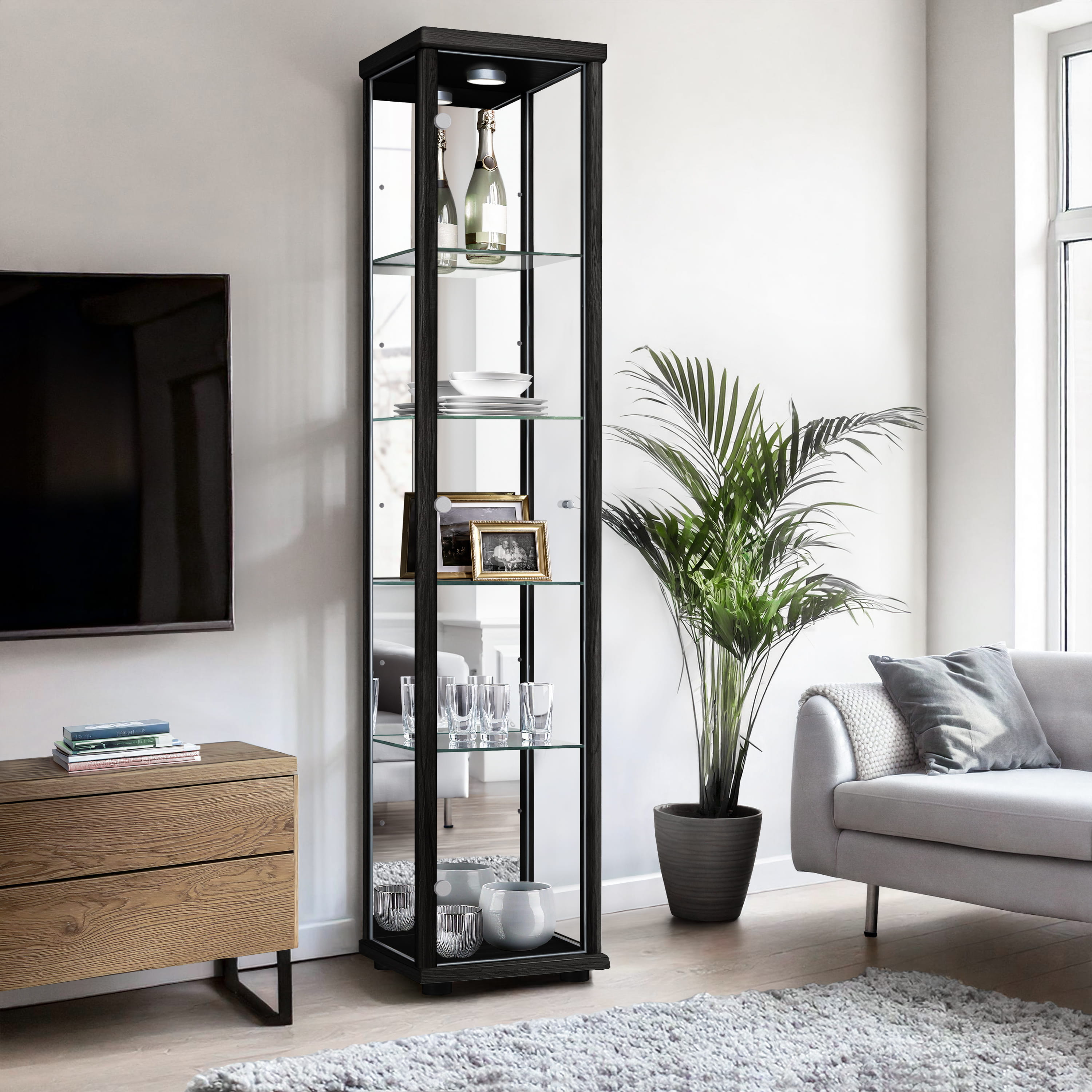 K-möbel vitrine cristal em preto (176x37x33 cm) com espelho e LED