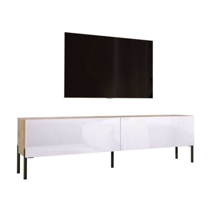 Mueble tv contemporáneo - roble wotan y blanco brillo - 170x32x