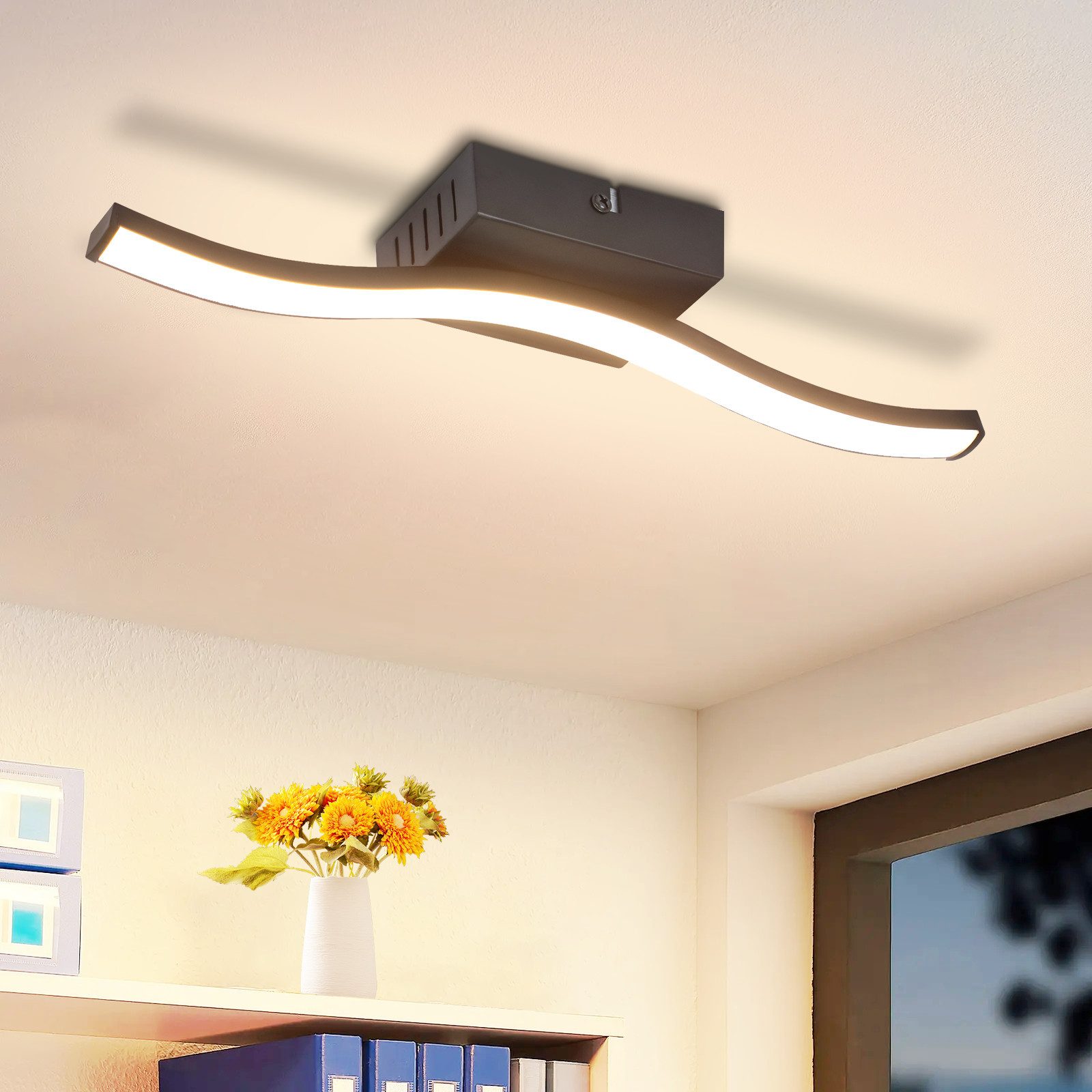 Nettlife LED luz de teto quarto moderno lâmpada preto 6w design onda 3000k