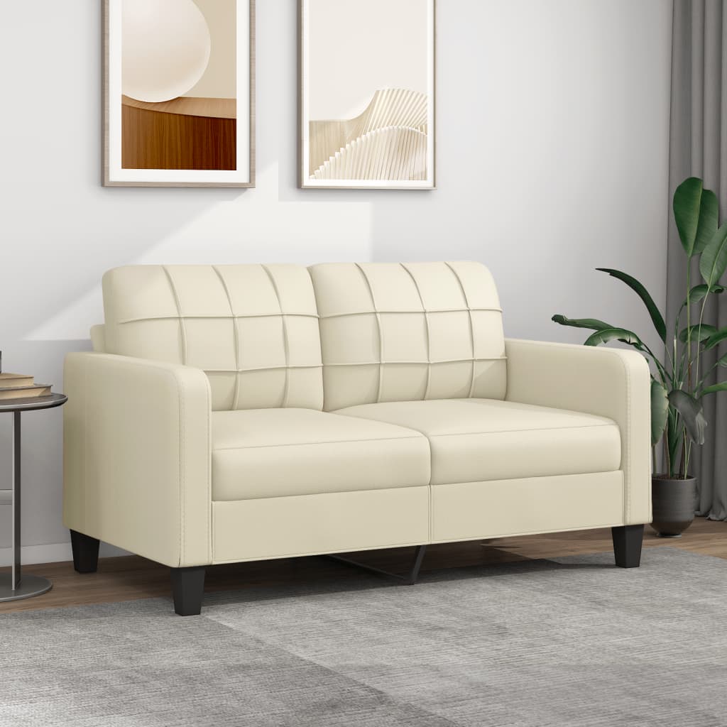 Sofá de 2 lugares 140 cm couro artificial cor creme pt6513