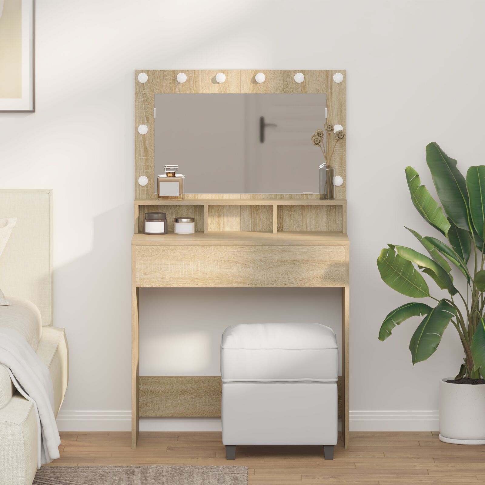 Mesa de maquiagem com luzes LED em carvalho sonoma 79x41x135 cm wf389732