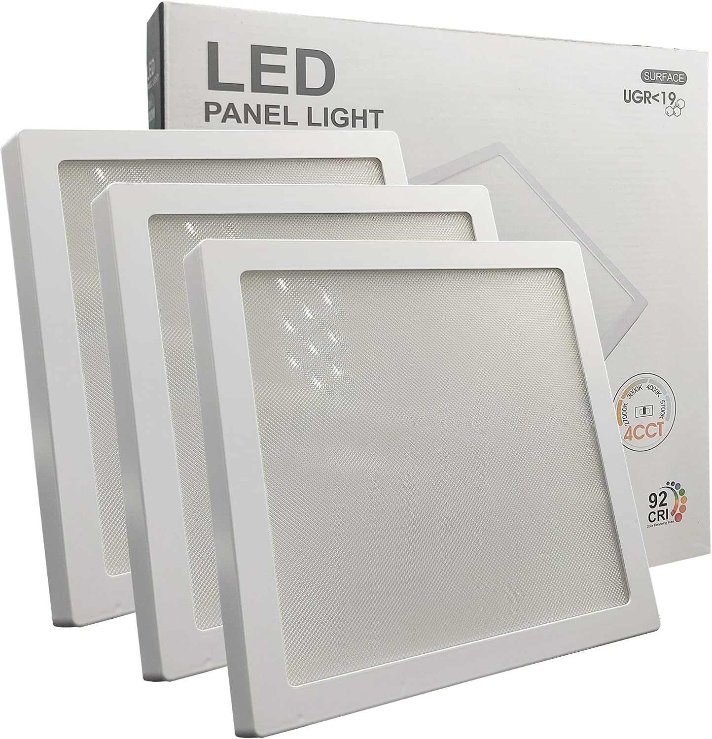 Pack x3 plafon LED quadrado 30w (300w), 3600lm, luz selecionável 4cct