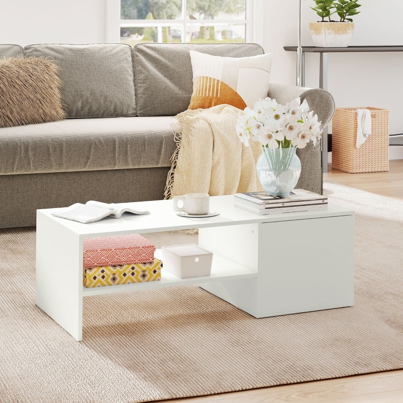 Mesa de centro com tampo elevável e arrumação branco 36x110x52cm