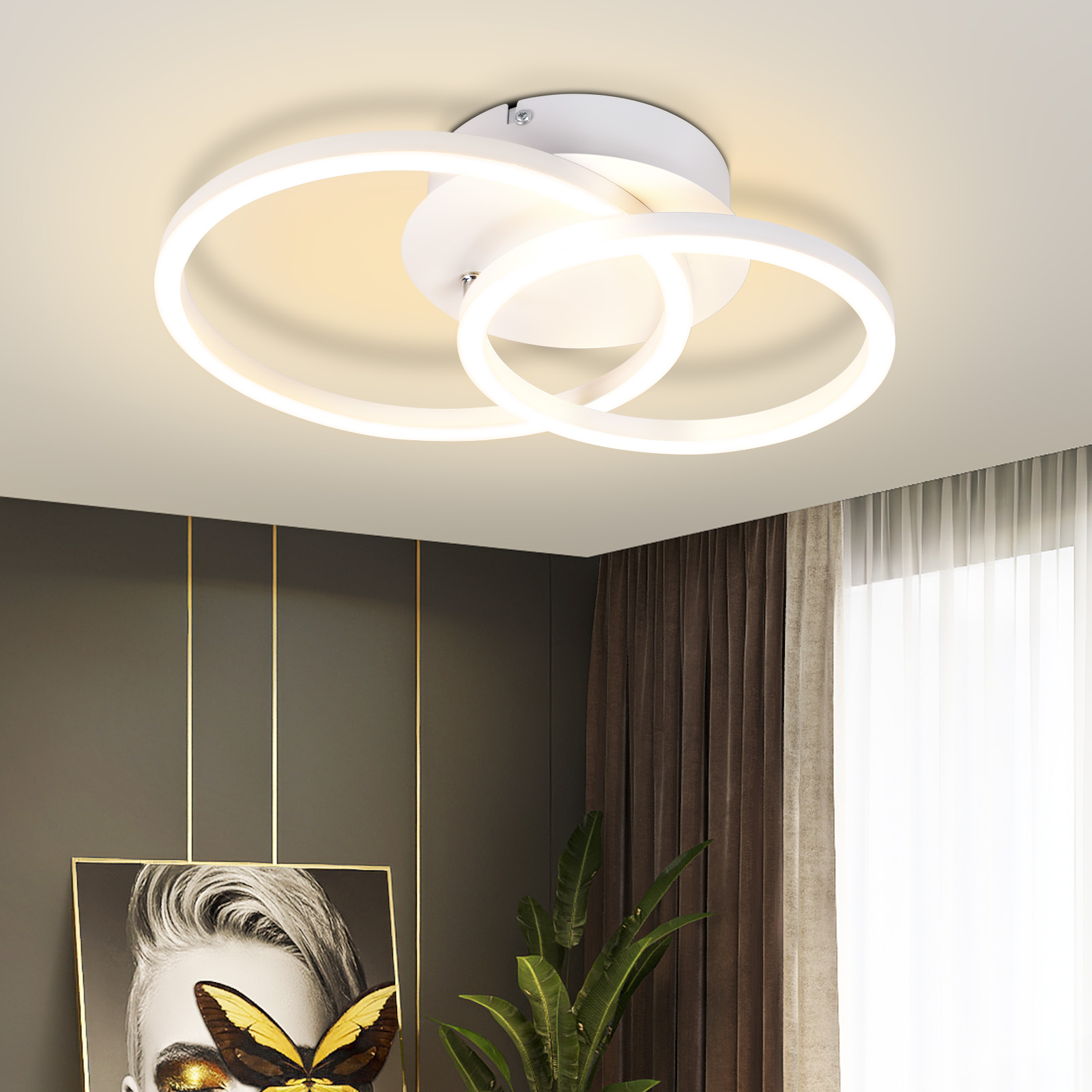 Nettlife LED plafon 2 anéis giratório branco design redondo moderno 24w