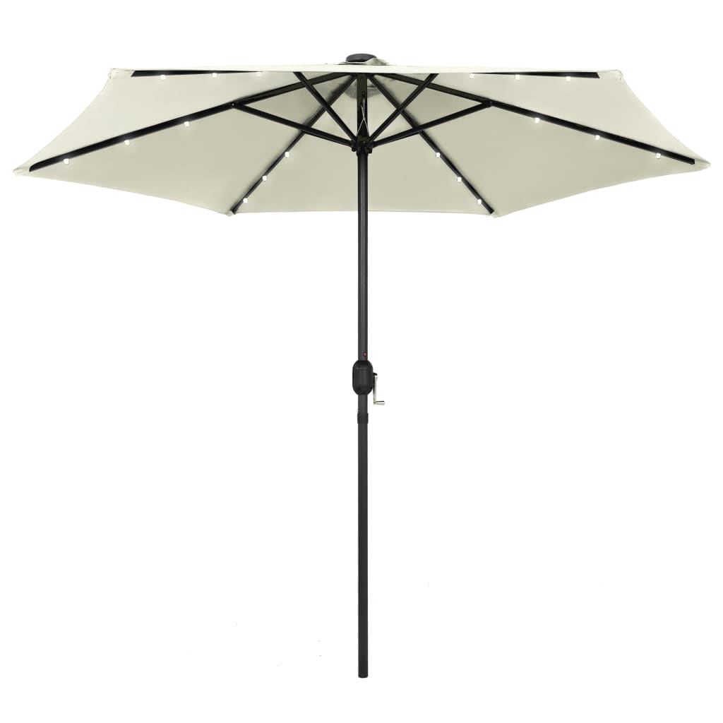 Guarda-sol jardim luzes LED/poste alumínio 270 cm branco areia ergft9625