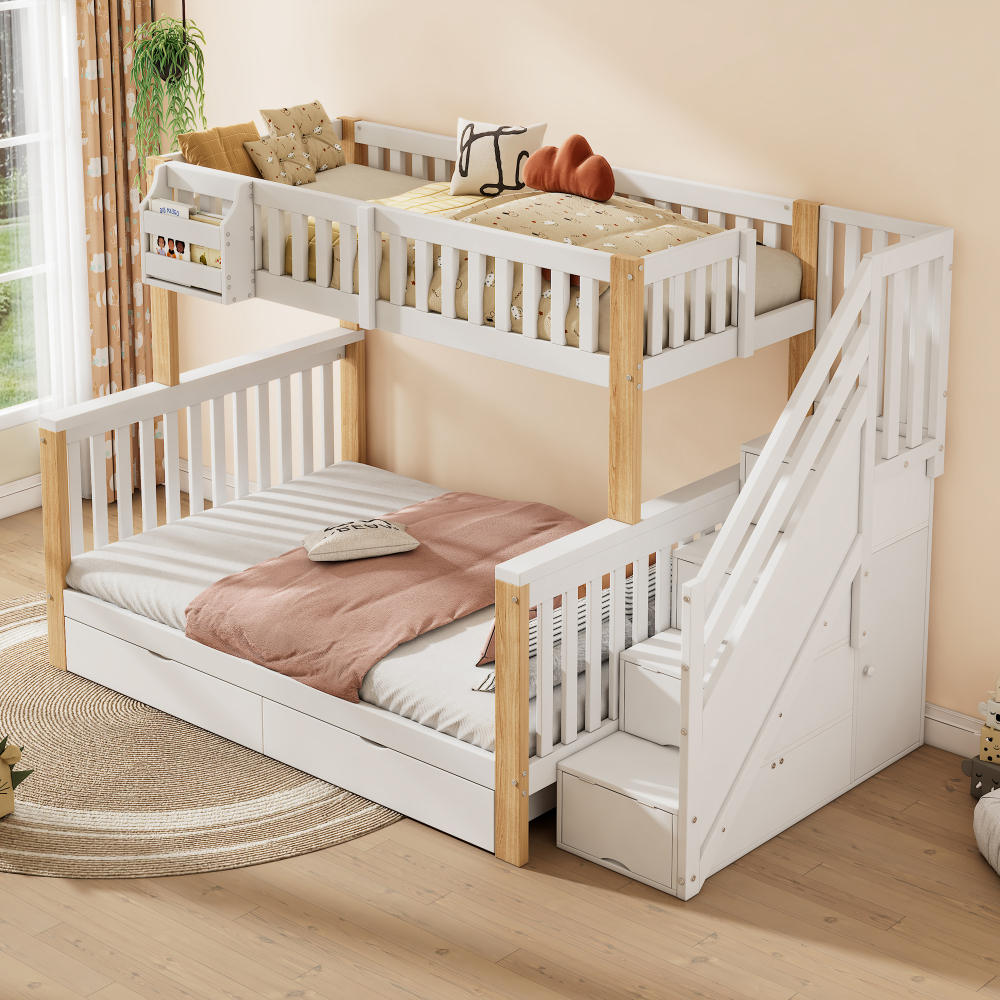 Beliche infantil 140x200cm com arrumação madeira maciça – branco e natural