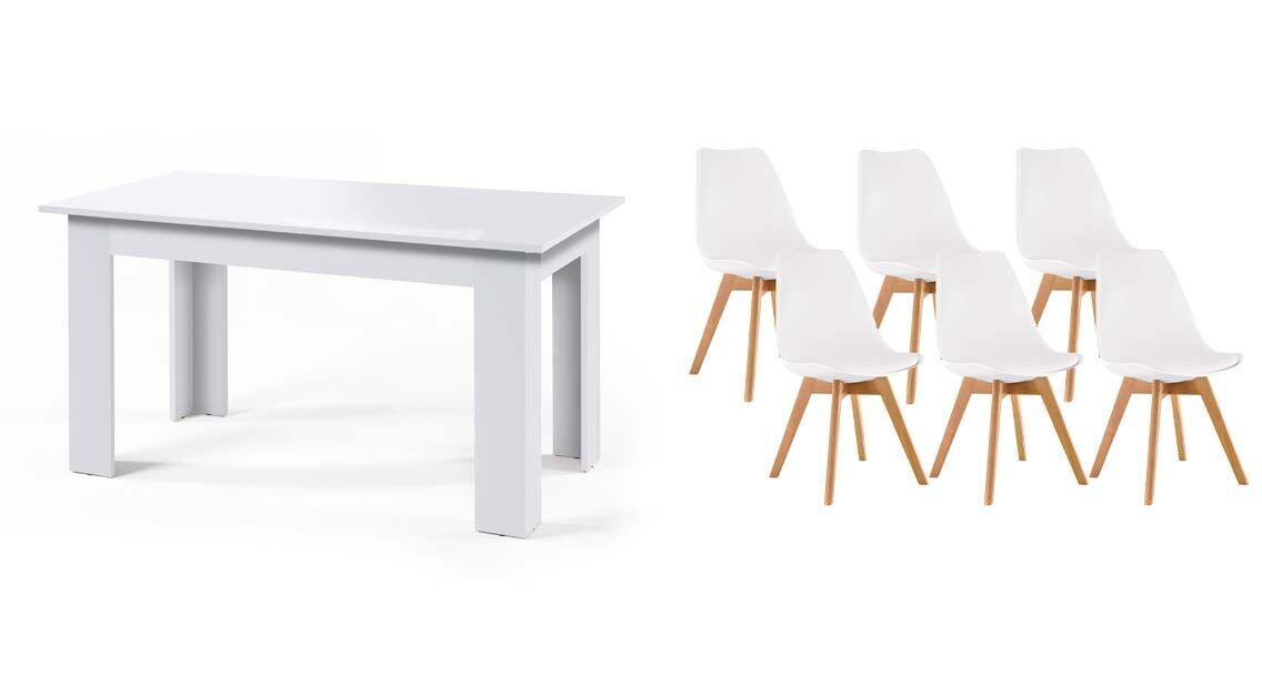 Conjunto mesa de jantar ou cozinha branco + 6 cadeiras nórdicas branco