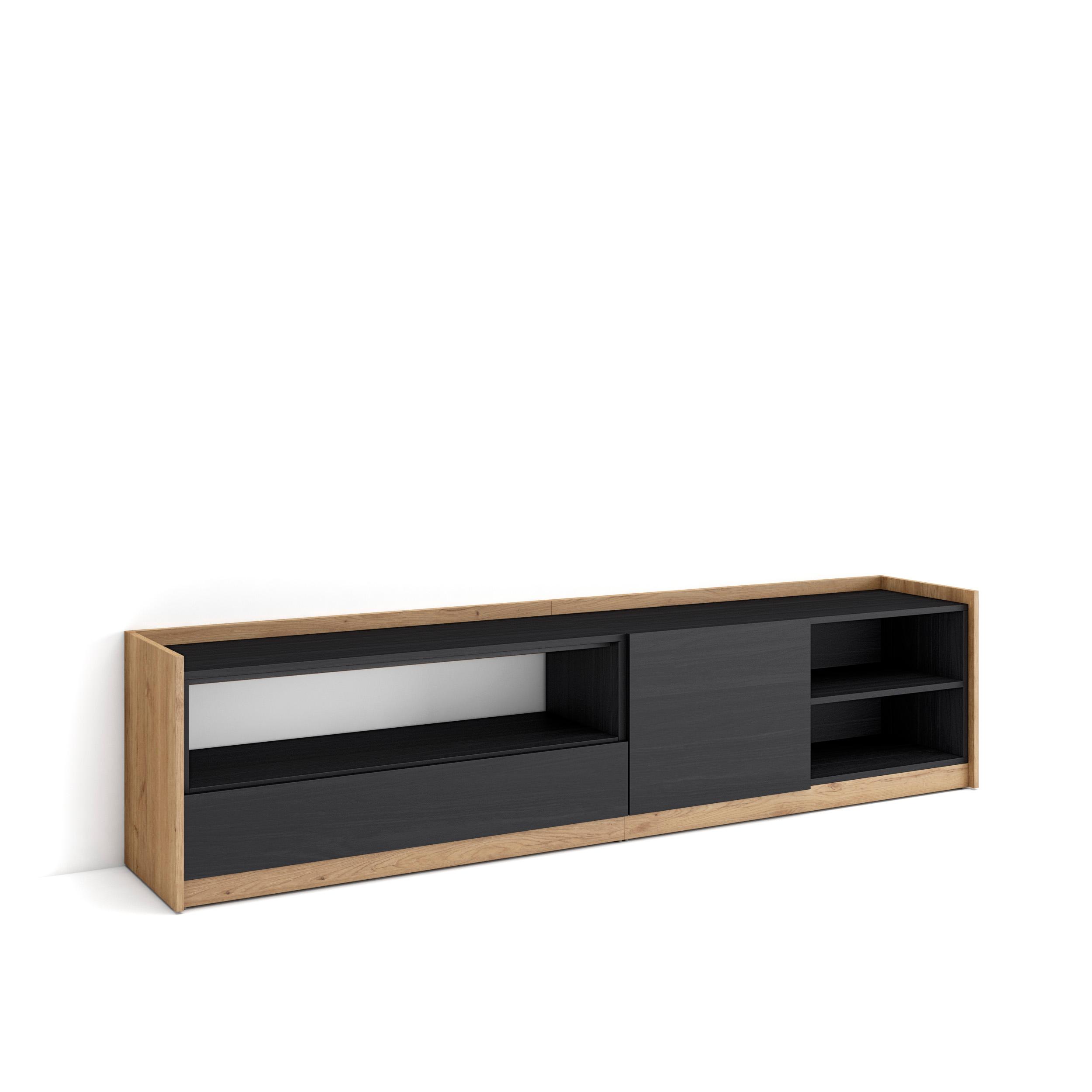 Móvel de tv, 207x37x50cm, preto e carvalho rf4400