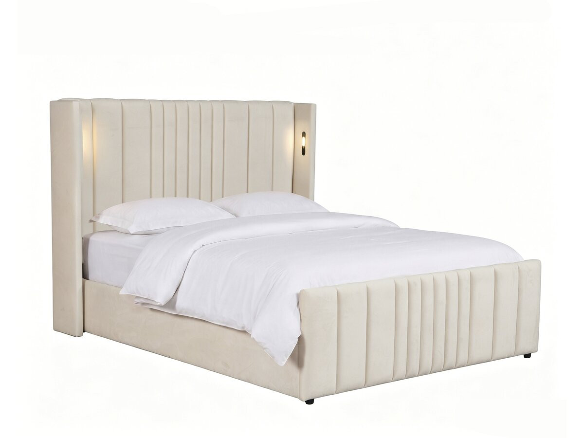 Cama de casal com baú em tecido e candeeiros integrados <<verbier>> - 160 x