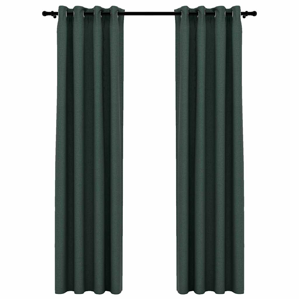 Cortinas opacas aspeto linho c/ ilhós 2 pcs 140x245 cm verde