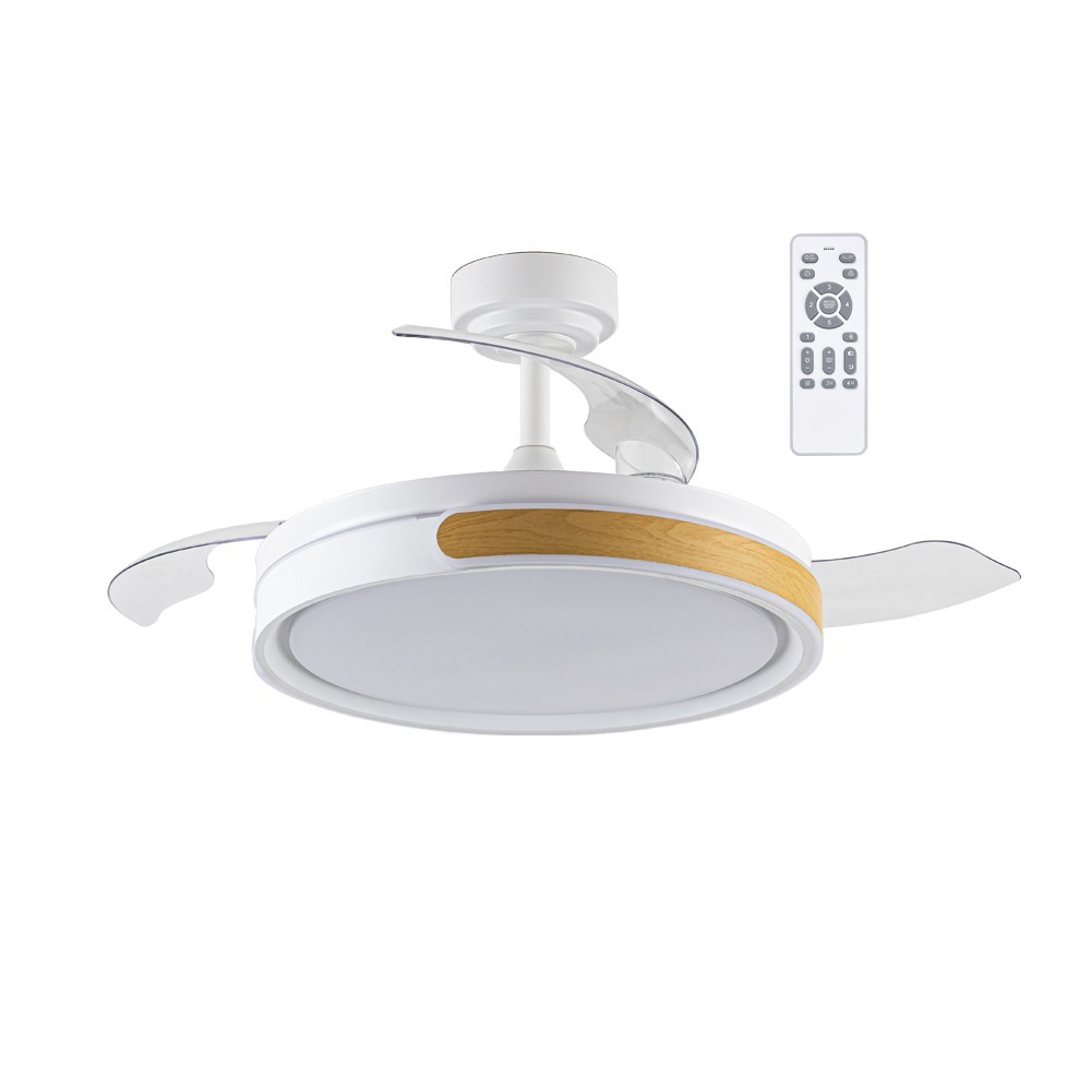 Ventoinha de teto retrátil com luz LED 72w nemi branco e madeira cct