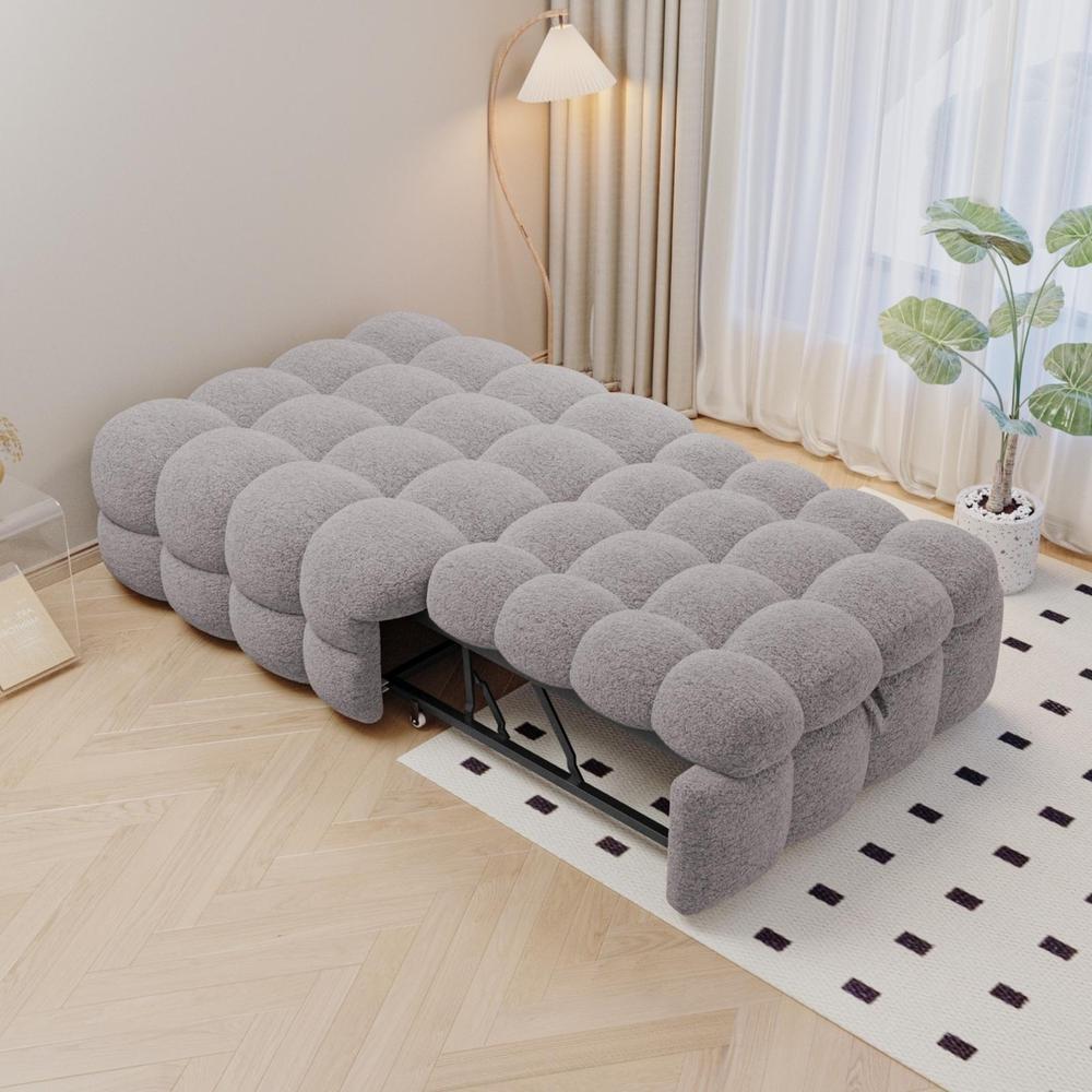 Sofá-cama convertível extraível 2 em 1 com pufe, cama individual cinza