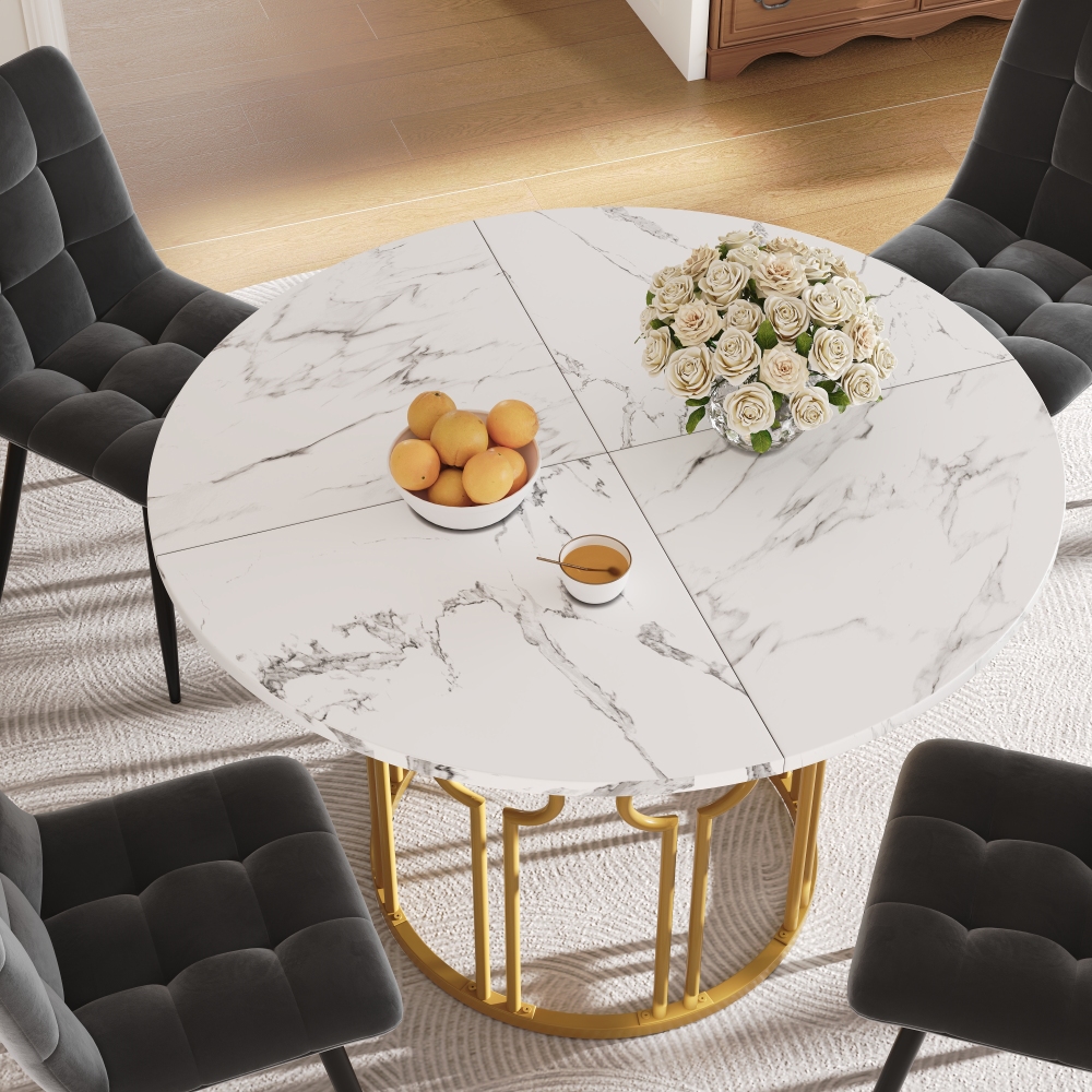 Mesa de jantar redonda mármore branco e dourado 76x100x100cm