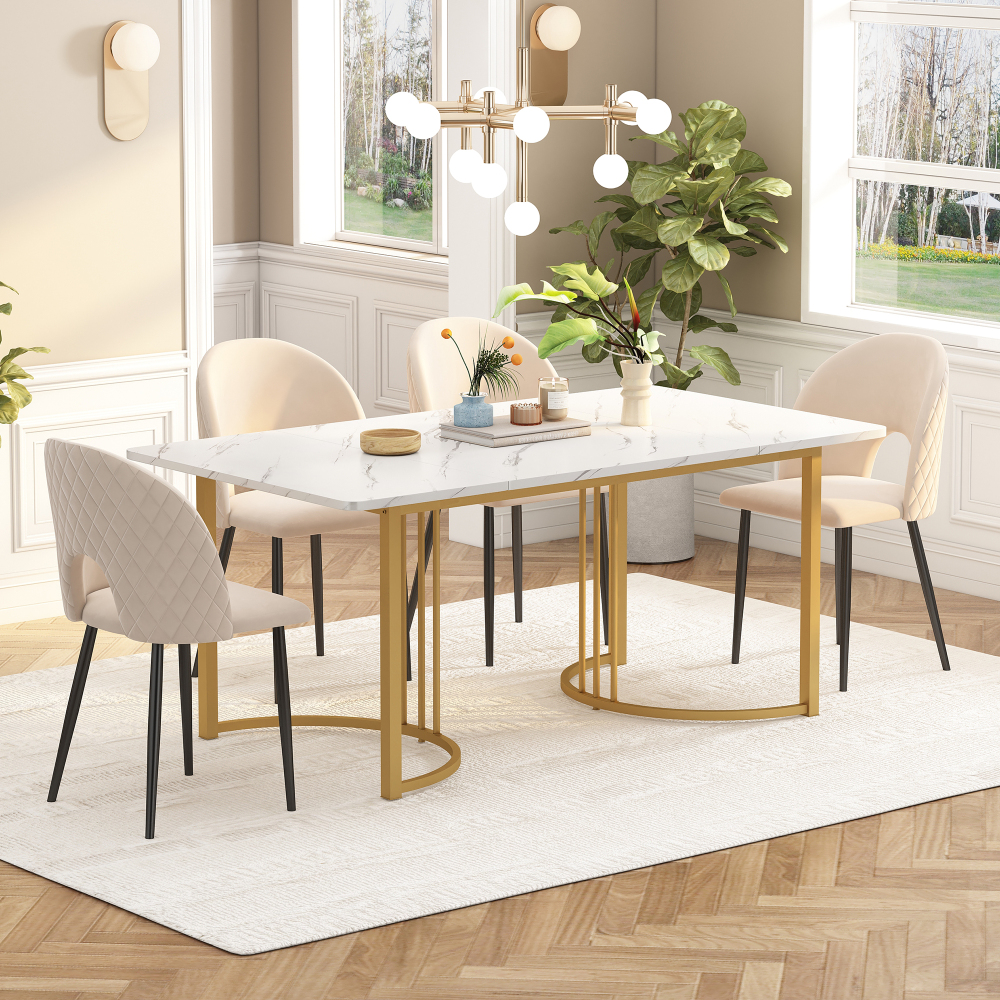 Mesa de jantar retangular marmorizada mdf branco 75x140x80cm