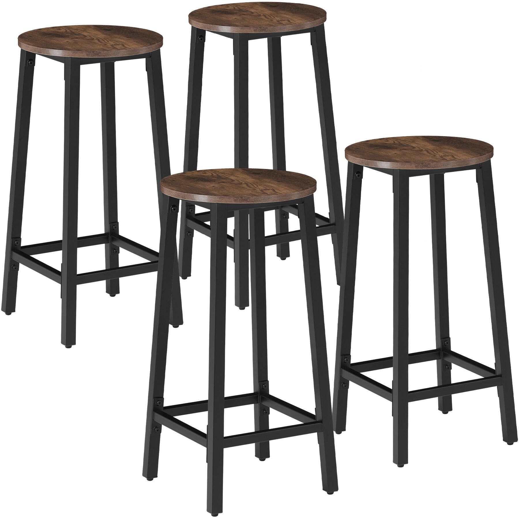 Tectake 4 bancos altos, mdf e aço, estilo industrial, madeira escura