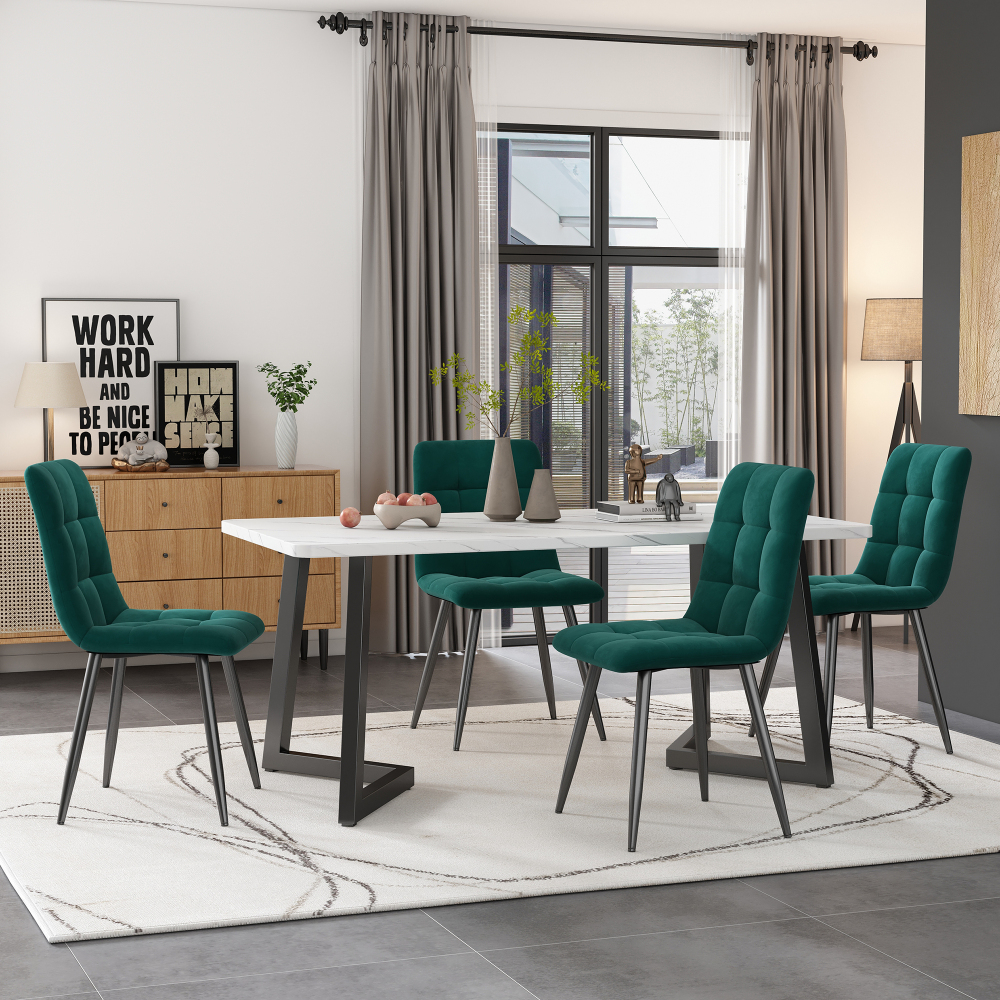 Conjunto mesa de jantar retangular com 4 cadeiras verde mdf 117 cm