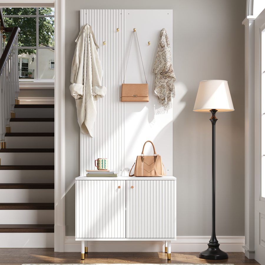 Móvel de entrada sapateira com cabideiro branco 180x70x35cm