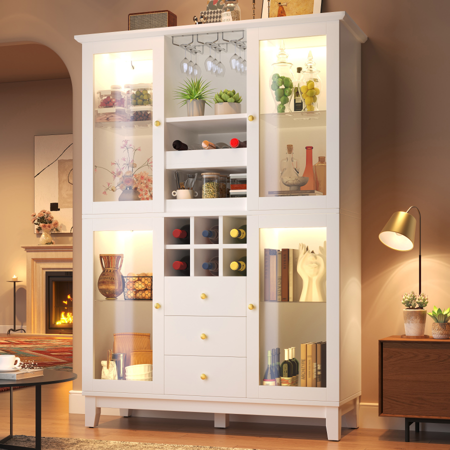 Aparador para vinho com iluminação LED branco 180,5x120x40cm