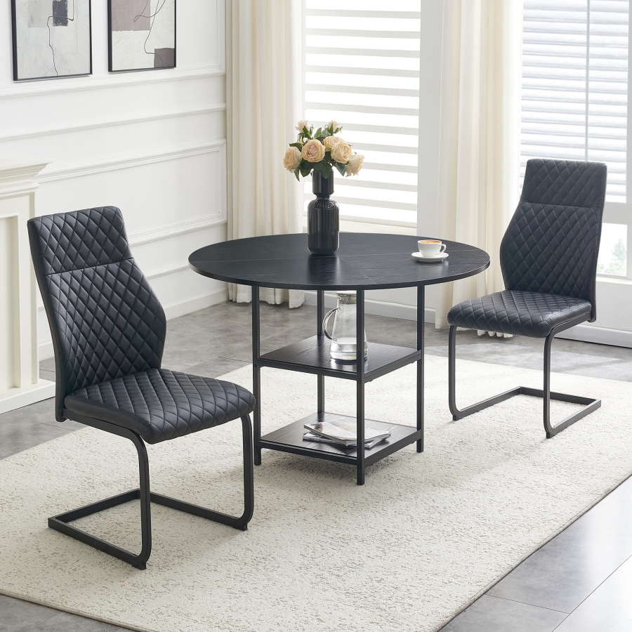Conjunto mesa e cadeiras jantar redonda 107cm mdf metal preto 2 lugares