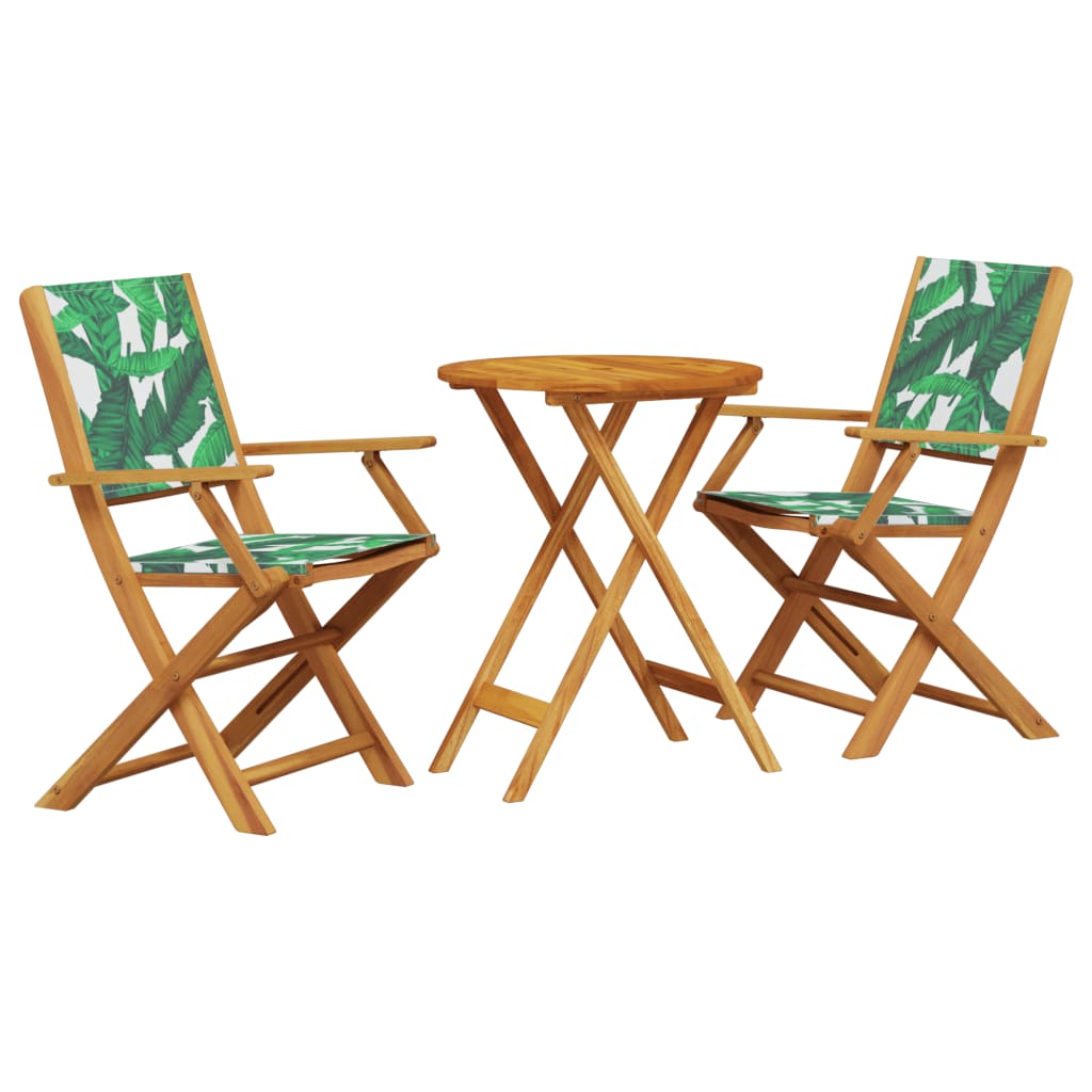 vidaXL juego de bistro de 3 piezas tela madera maciza estampado hojas