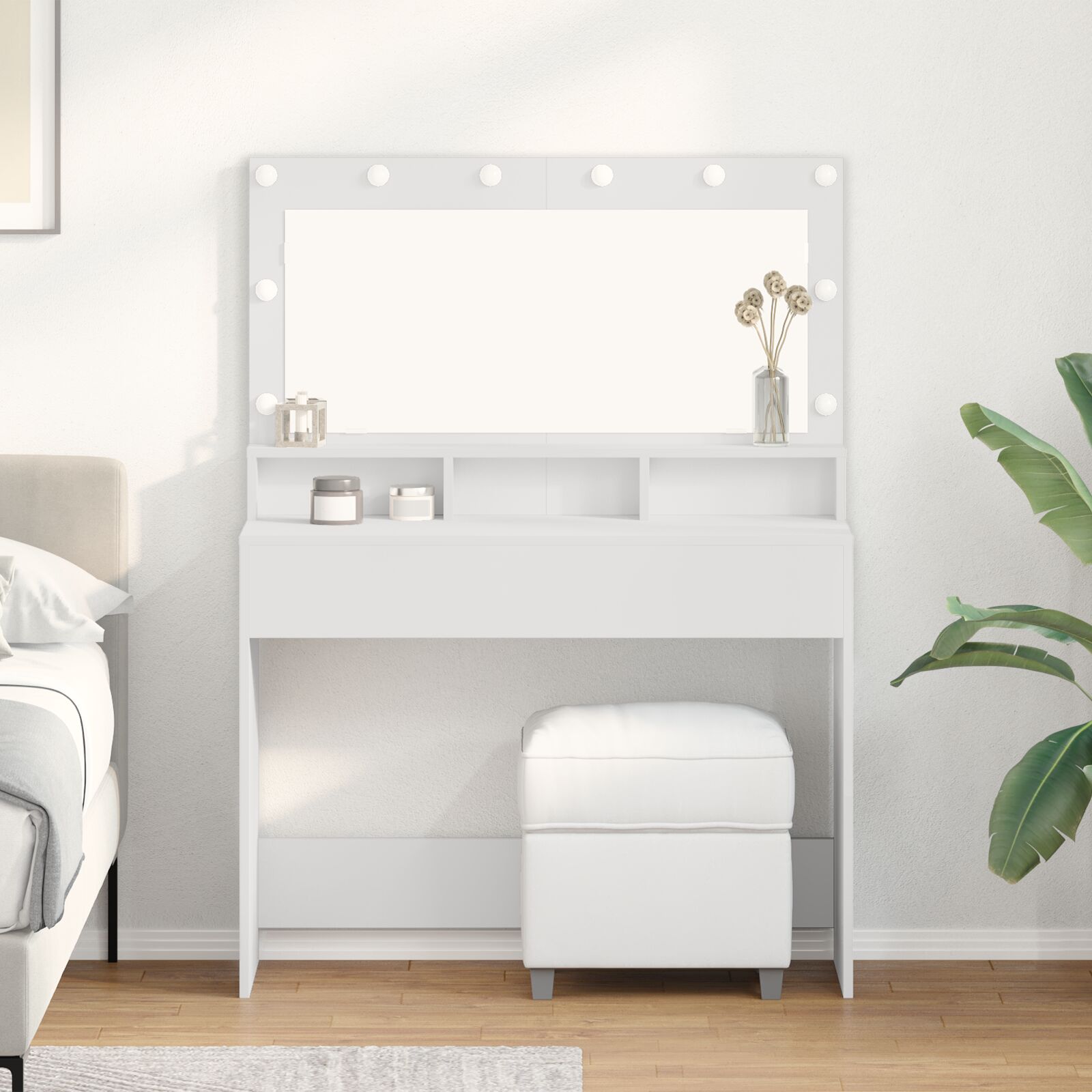 Mesa de maquiagem branca com luzes LED - 100x41x135 cm wf391849