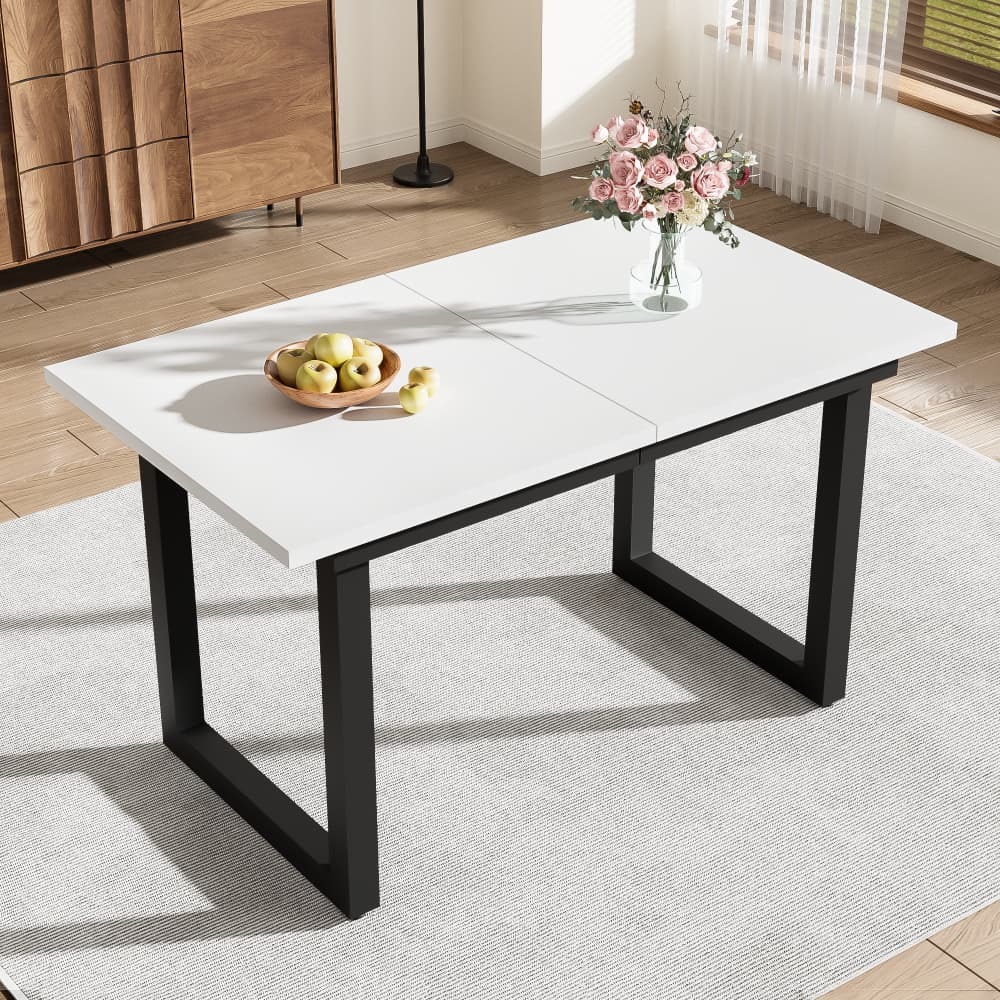 Mesa de jantar extensível industrial branco e preto 75x140x80cm