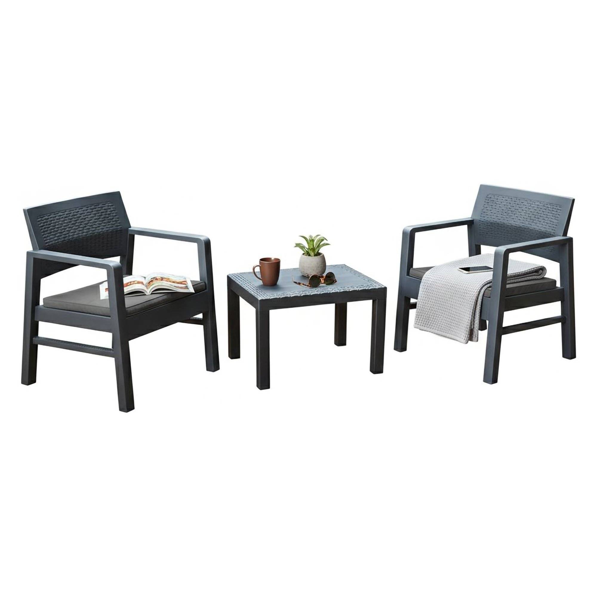 Conjunto jardim floritan, mesa, plástico preto antracite