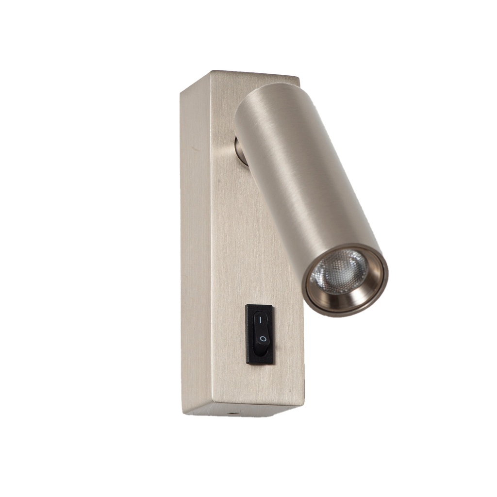 Aplique LED de leitura níquel escovado 2w 3000k orientável com interruptor