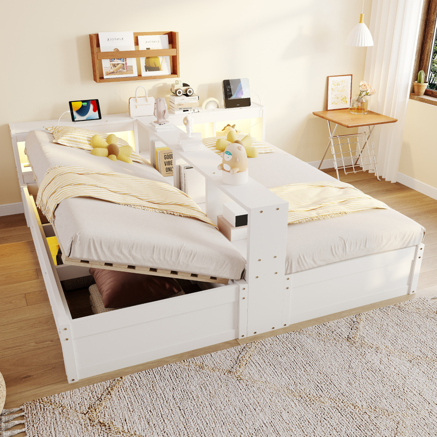 Sofá cama 90/180x200cm com arrumação LED e tomadas mdf – branco
