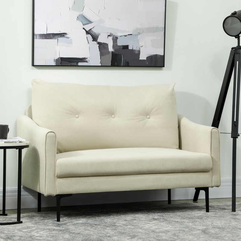 Sofá de 2 lugares com espuma de alta resiliência creme 124 cm