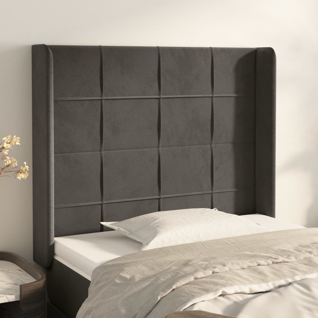 Cabeceira cama c/ abas veludo 93x16x118/128 cm cinzento-escuro ptob5913