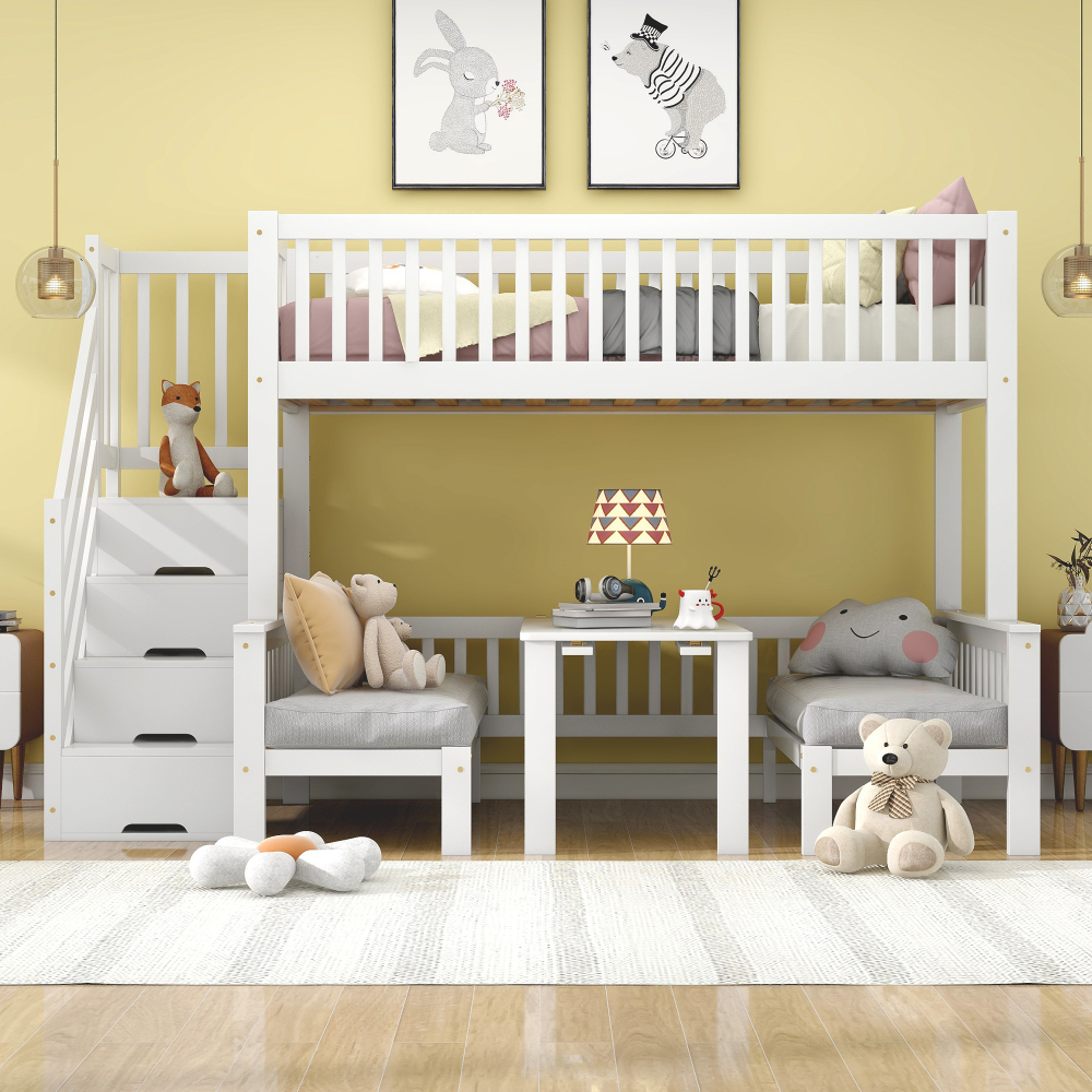 Beliche com mesa e arrumação 90x200cm 120x200cm madeira – branco
