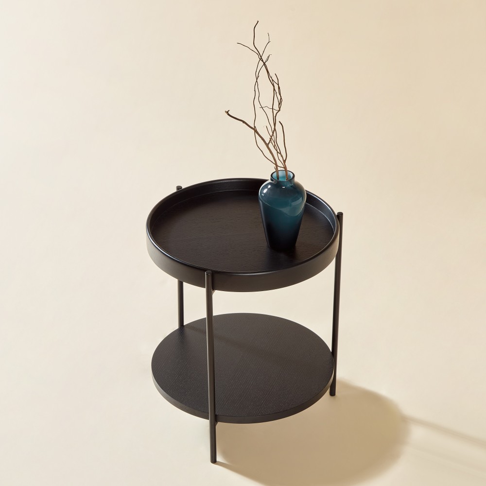 Mesa de centro redonda com 2 níveis preta 38x69cm