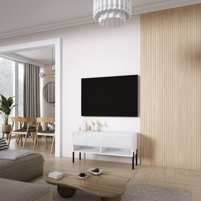 Móvel para tv - branco fosco, pés pretos - 100 x 32 x 52 cm