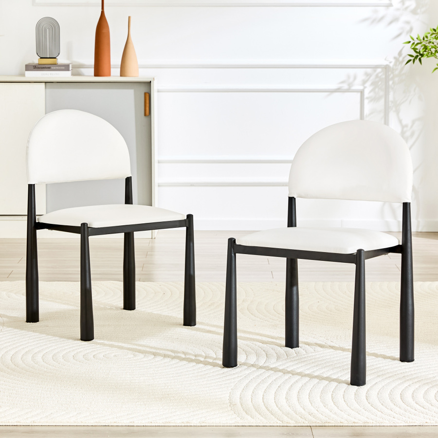 Conjunto de 2 cadeiras de jantar em pu branco com pernas metálicas 80 cm