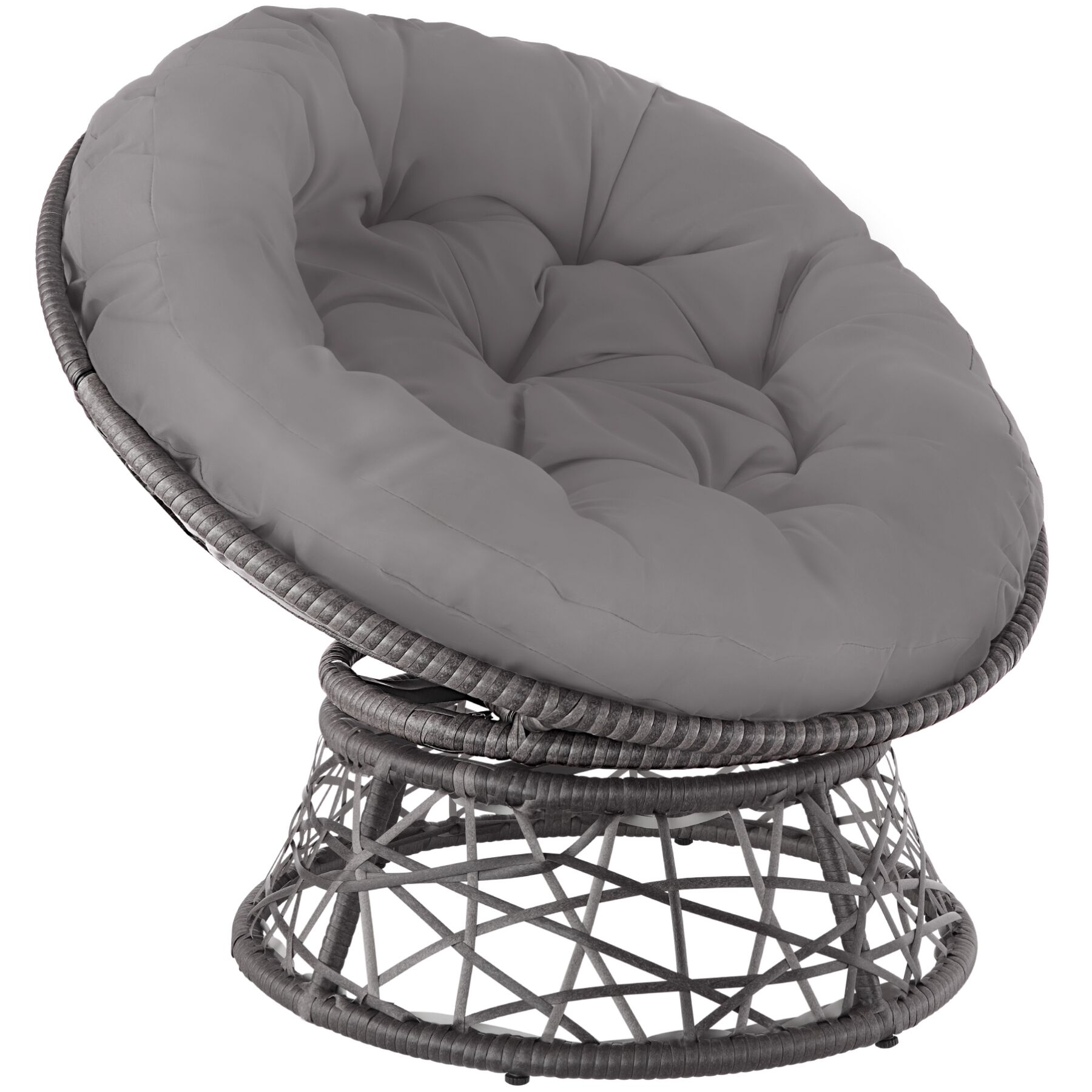 Asiento de rattan giratório com un gran almofada, 92x80x80,5 cm, cinzento