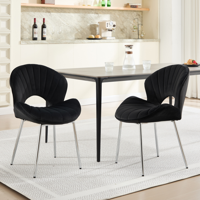 Silla de comedor de terciopelo negro sin brazos para sala y oficina