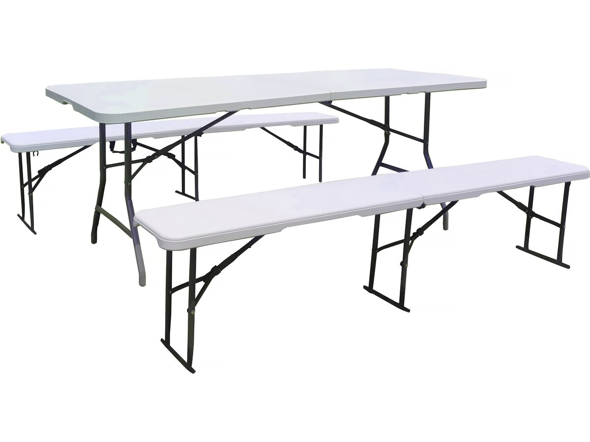 Conjunto de mesa de jardim dobrável + 2 bancos dobráveis <<foldy>> - branco