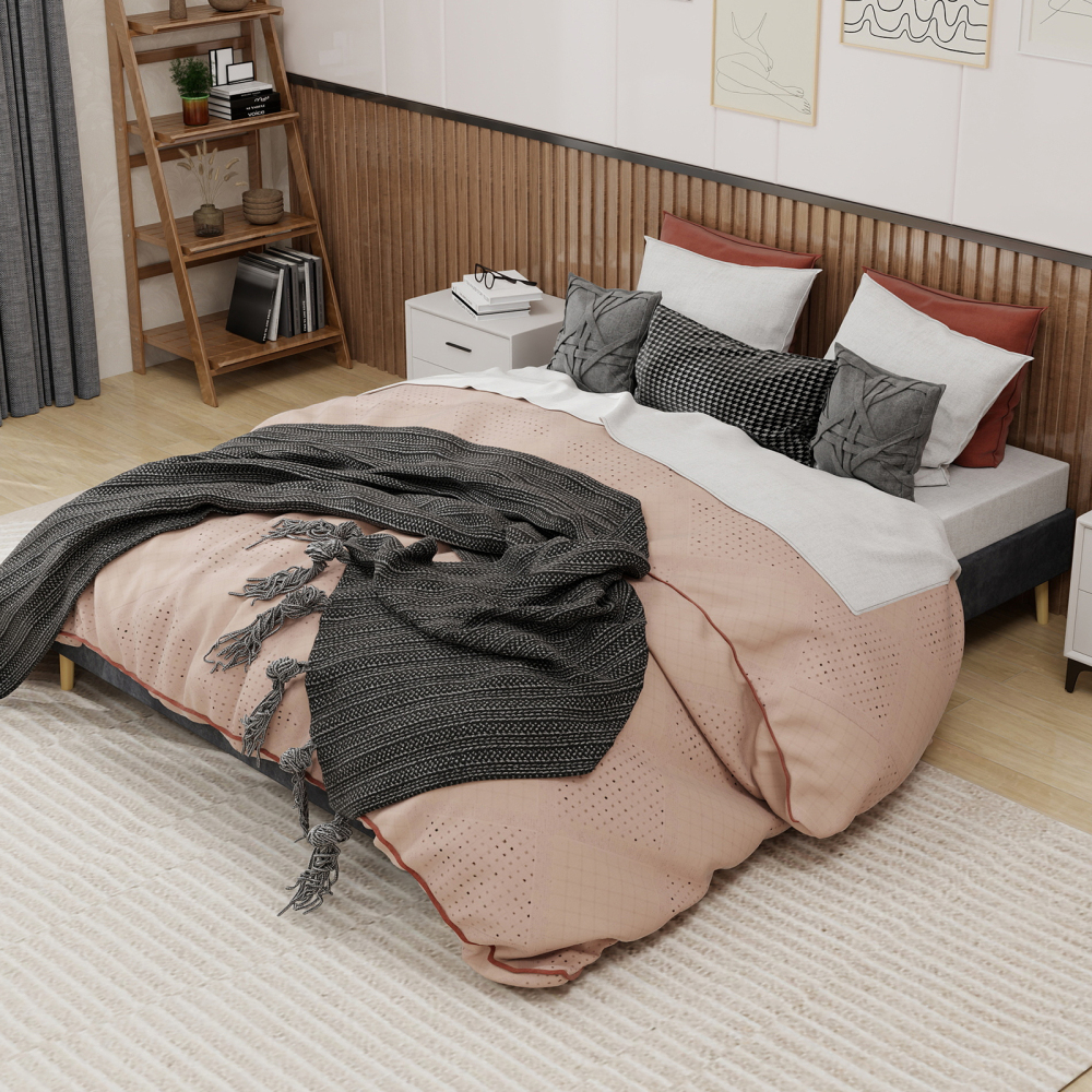 Cama estofada 160x200cm estrutura robusta tecido e metal – cinzento