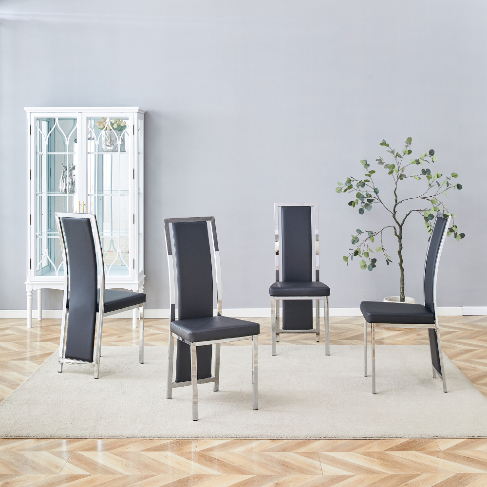 Conjunto de 4 cadeiras de jantar em pu preto e metal prateado