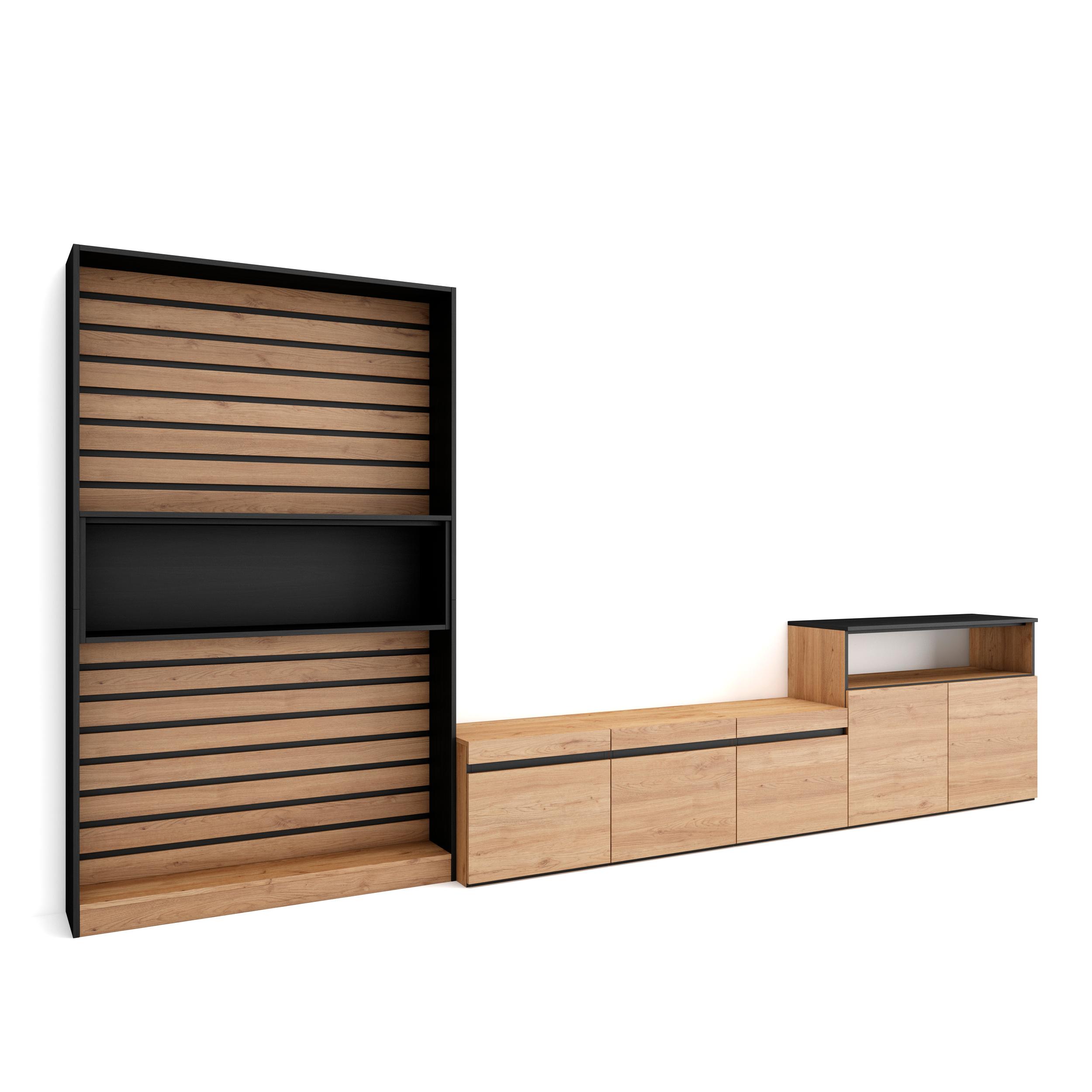 Conjunto de móveis tv, 360x35x186cm, carvalho e preto rf3159