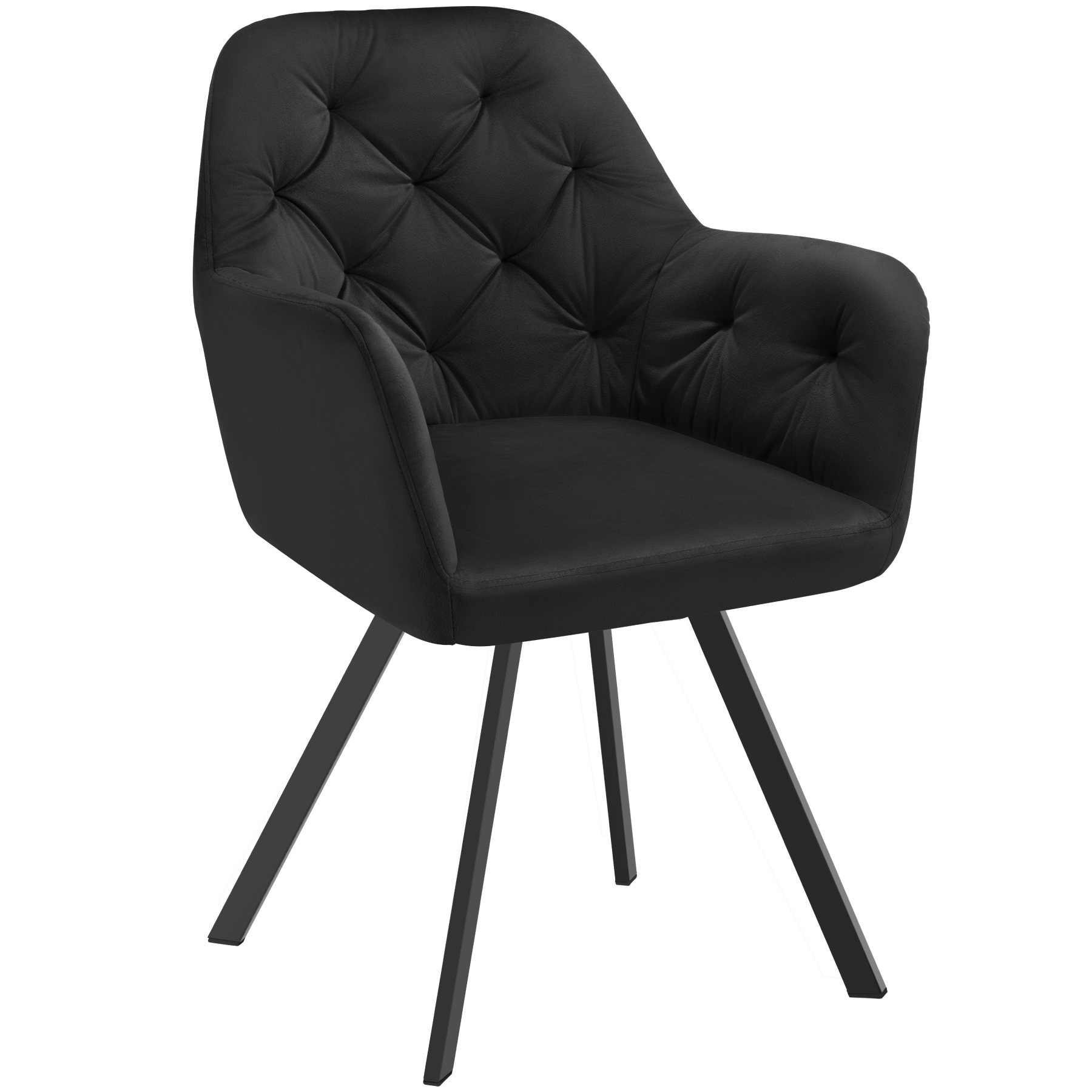 Cadeira de sala de jantar 360º com apoio de braços e de terciopelo, preto